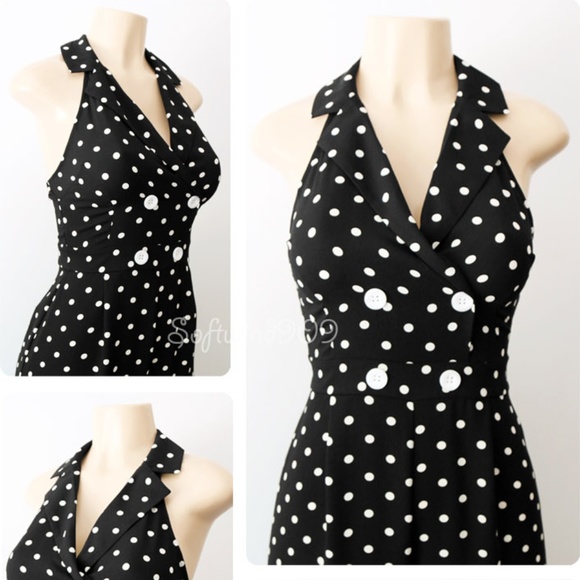Last☝️Polka Dot Retro Halter Crop Culotte Jumpsuit - Picture 3 of 8